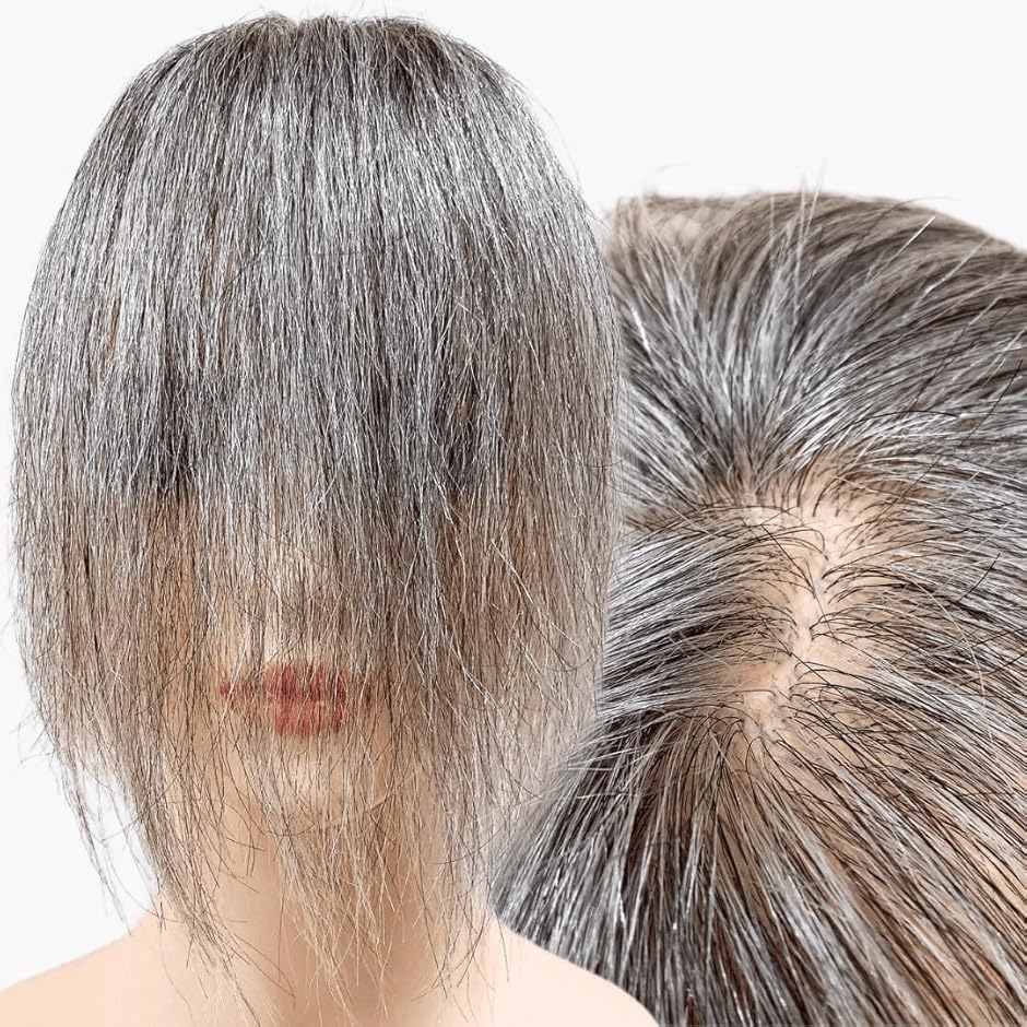 部分ウィッグ かつら ヘアピース ポイントウィッグ 白髪 グレイ(白8黒2