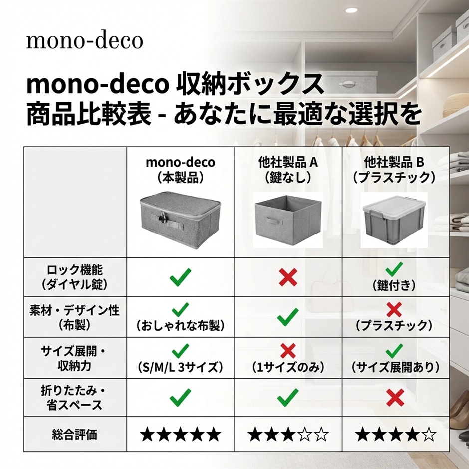 衣類収納ボックス 収納ケース 布製 蓋付き 鍵付き (グレー, Sサイズ