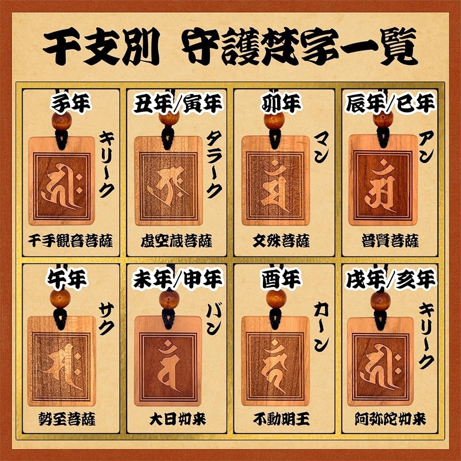守護梵字木札 御守り 干支別 国産桜使用 52x40mm 喧嘩札 お祭り