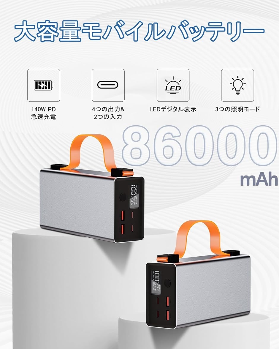 大容量 86000mAhポータブル電源 140W出力 ? 318Wh 30分で65％急速充電