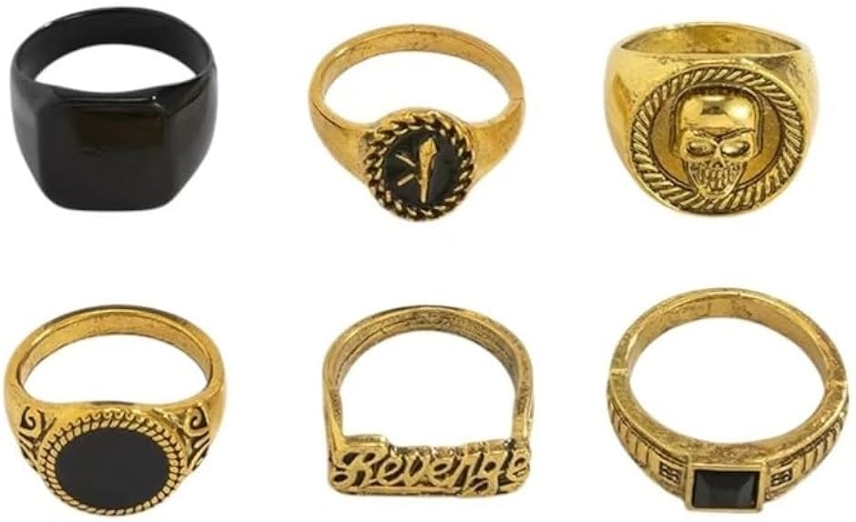 Yahoo! Yahoo!ショッピング(ヤフー ショッピング)リング メンズ ゴールド 6点セット ストリート ファッション アクセサリー かっこいい ドクロ スクエア（ゴールド）