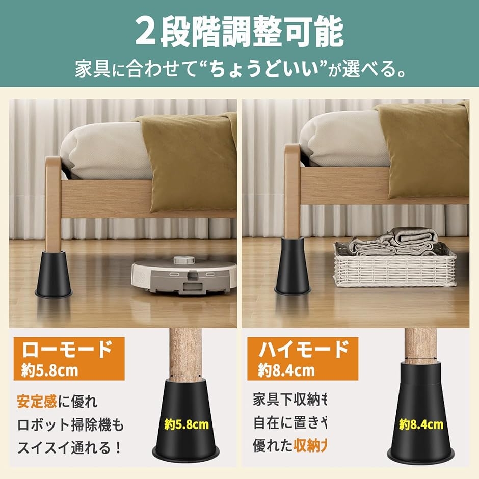 継ぎ脚 家具の高さ 調整 継足 アジャスター 4個セット 高さ5.5cm/8cm 2
