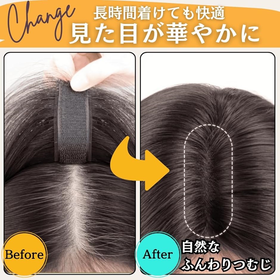 ピンなし ピンなし部分ウィッグ 頭頂部 白髪隠し ピン不要 リタッチ