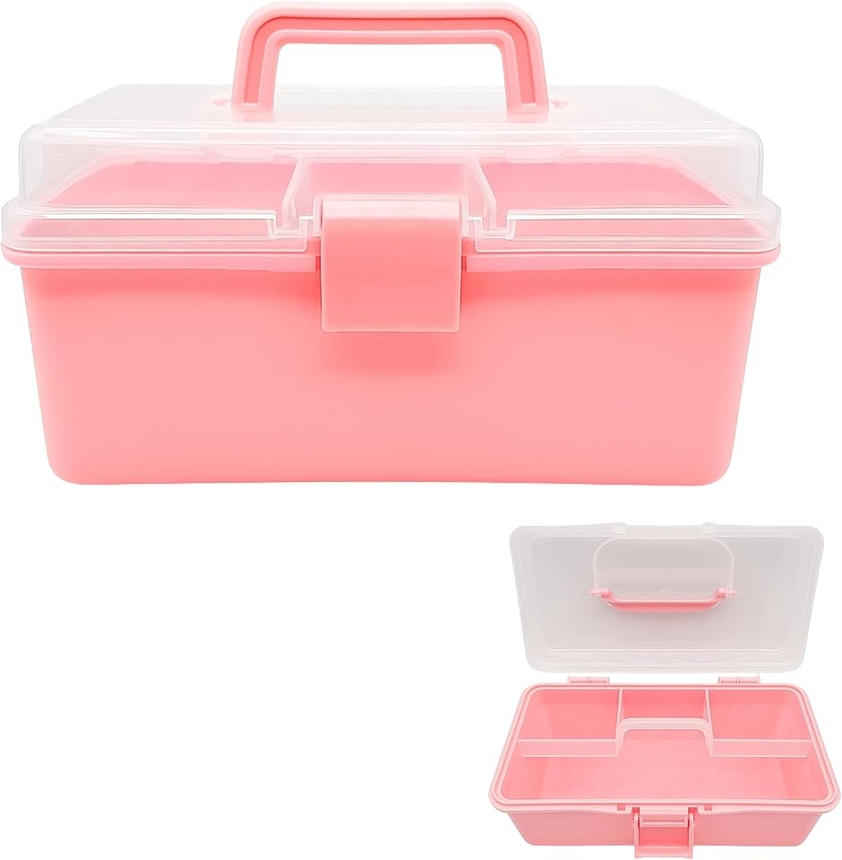 救急箱 薬箱 薬ケース 薬入れ 3段 ツールボックス 工具箱 収納箱 大容量 おしゃれ 透明 取っ手 (ピンク,  小)