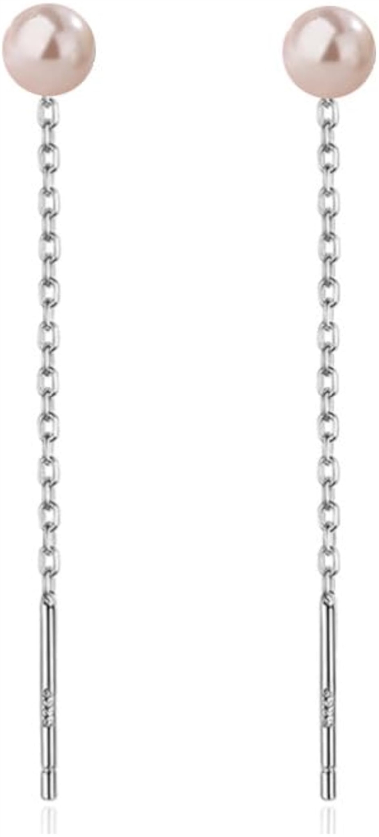 パール ビーズ チェーンピアス 両耳 3色 揺れる レディース アクセサリー 可愛い 上品 シンプル 大人 女性 (ペールピンク,  中)