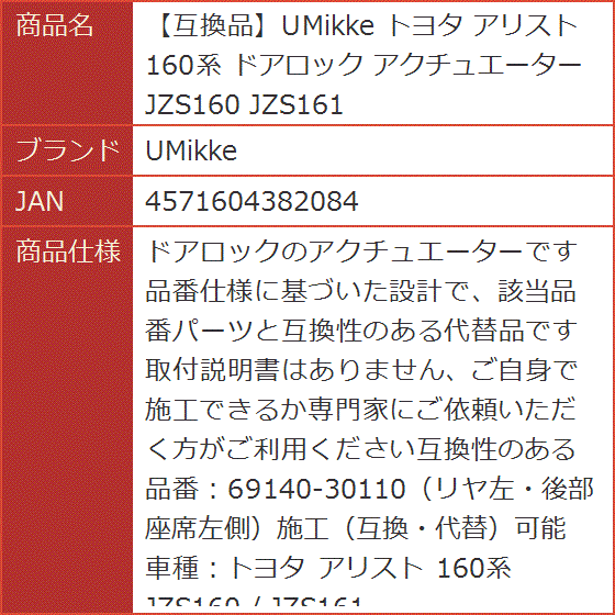 互換品】 トヨタ アリスト 160系 ドアロック アクチュエーター JZS160