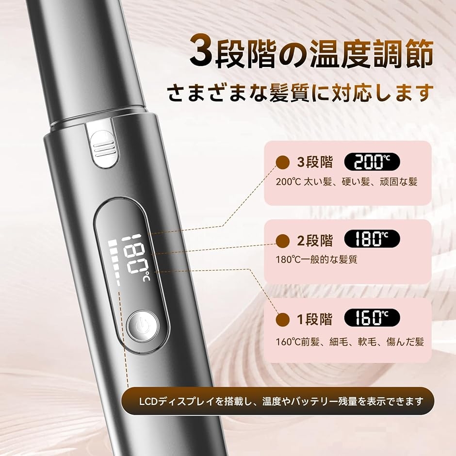 電池着脱式 最新改良型 ヘアアイロン コードレス 機内持ち込み可 USB