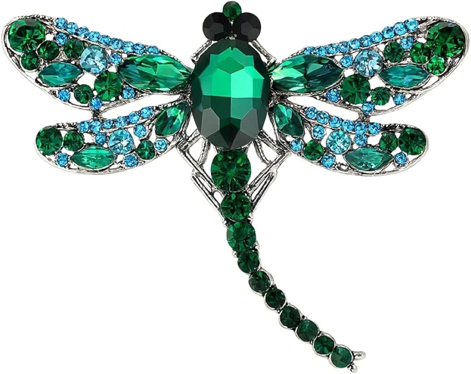 ブローチ トンボ モチーフ 上品 おしゃれ レディース フォーマル カジュアル ギフト (グリーン,  縦幅：約5cm、横幅：約6cm)