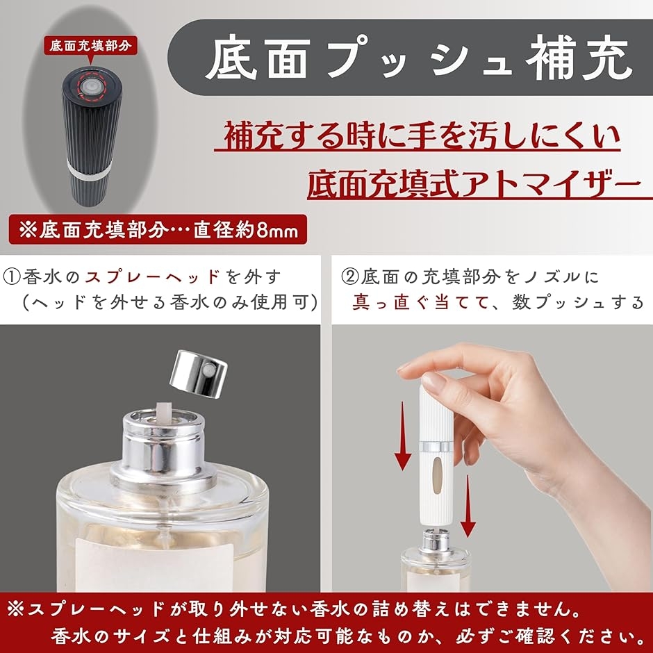 香水 アトマイザー スプレー 8ml 詰め替え 旅行用 充填式 キャップレス