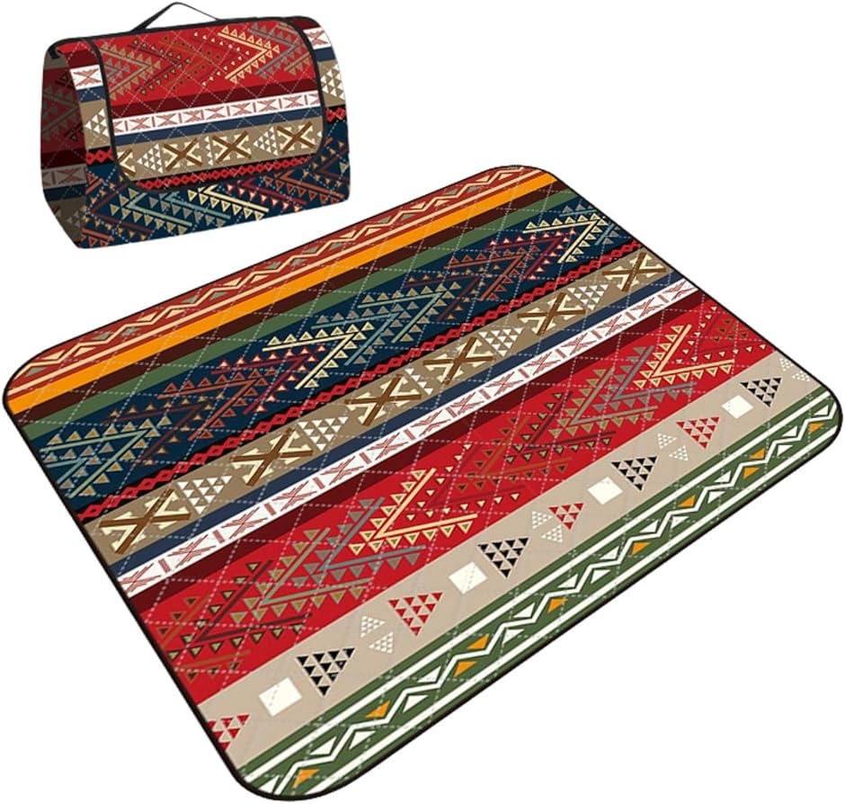 レジャーシート 民族柄 大判 200x200cm ピクニックシート テントマット キャンプ ラグ (レッド,  大)