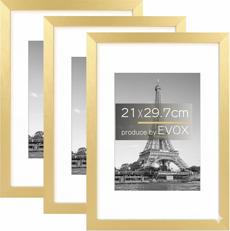 額縁 フォトフレーム A4 3個セット 賞状額 表彰状 ポスターフレーム 写真 壁掛け 軽量額縁 (ゴールド,  29.7x21cm)