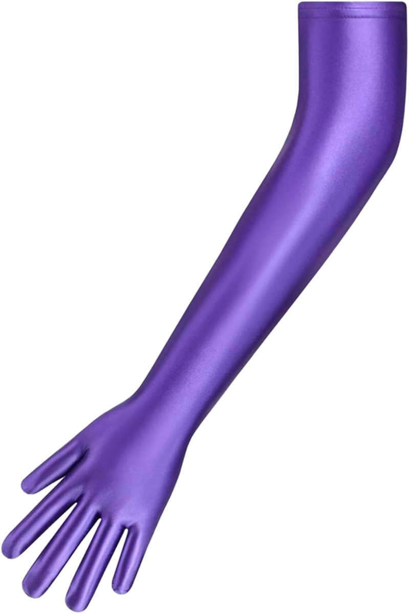 ロンググローブ 手袋 肘丈 サテンのような光沢 コスプレ ダンス 衣装 (パープル)