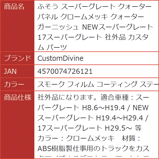 ふそう スーパーグレート クォーター パネル クロームメッキ