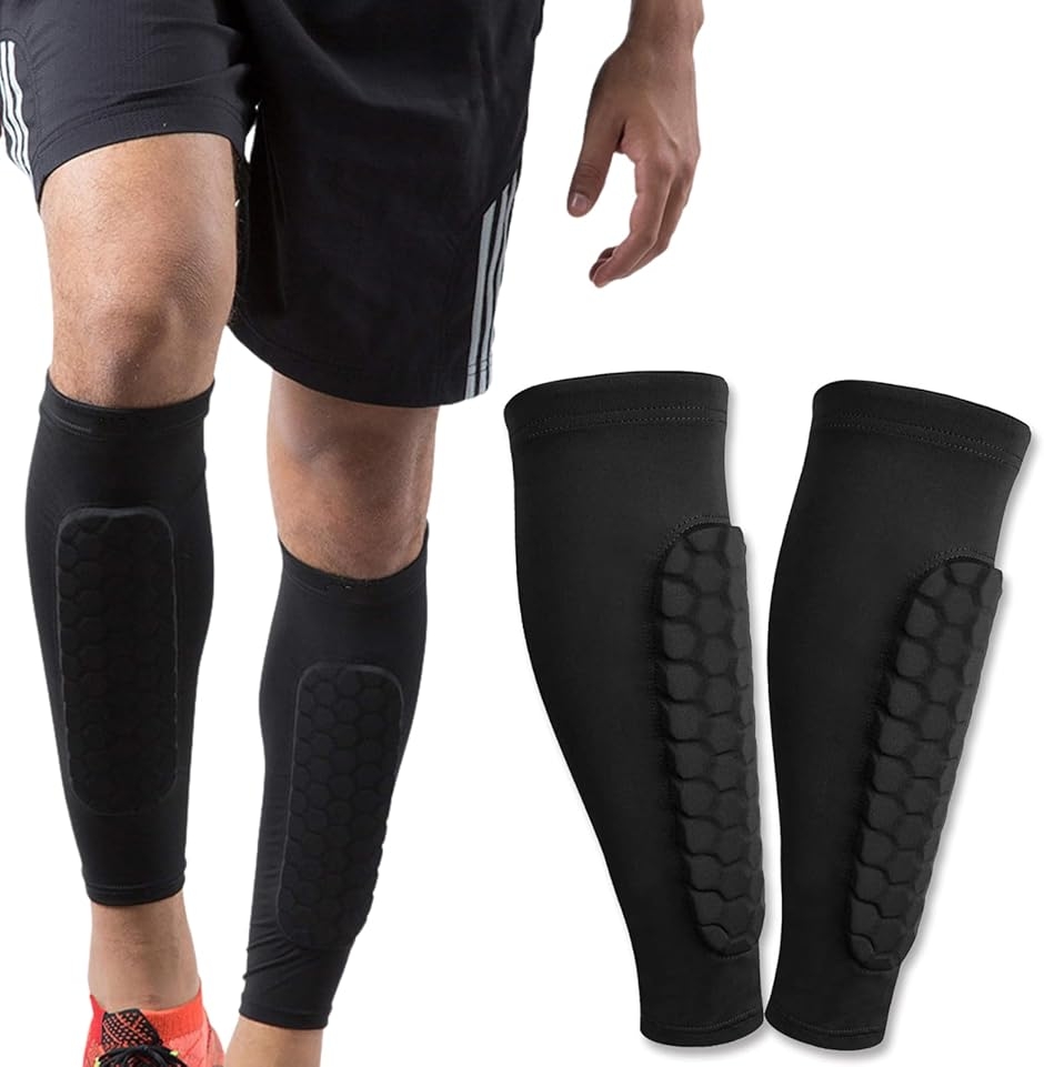 サッカー すねあて サポーター 脛ガード レガース シンガード ストッパー ソックス 靴下 耐衝撃 保護具 (ブラック,  S)