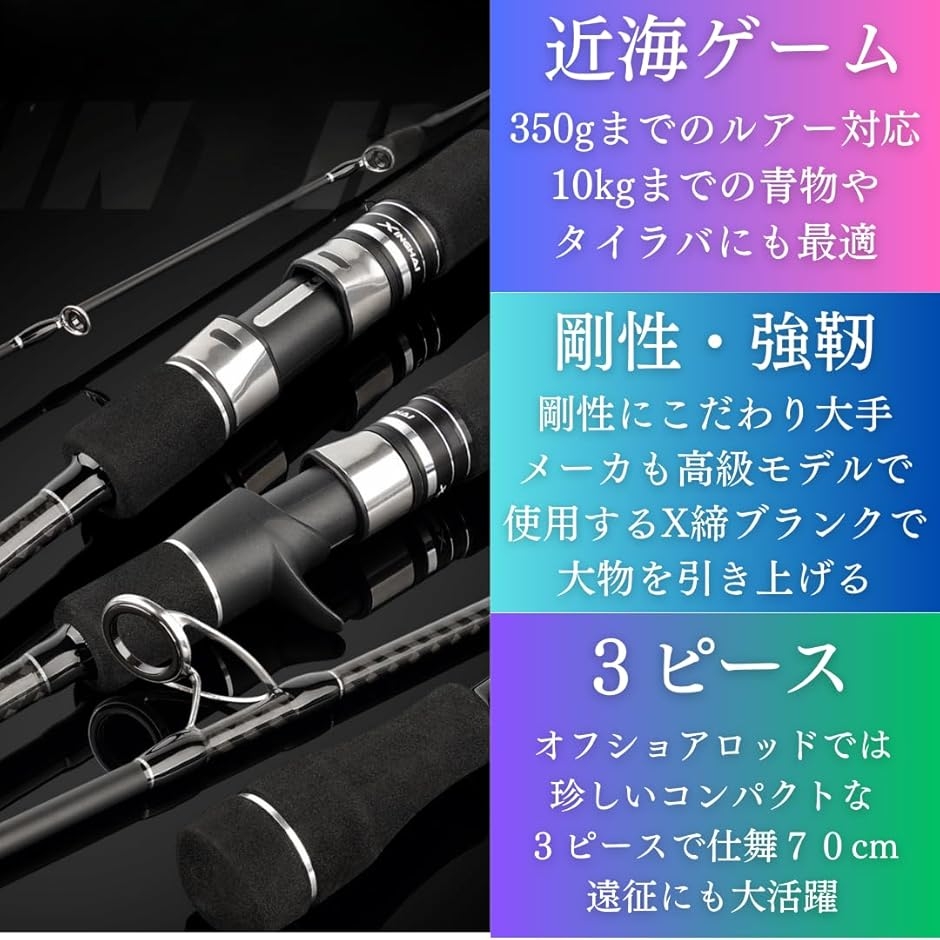 負荷100〜350g オフショア ジギング タイラバ 3ピース ロッド