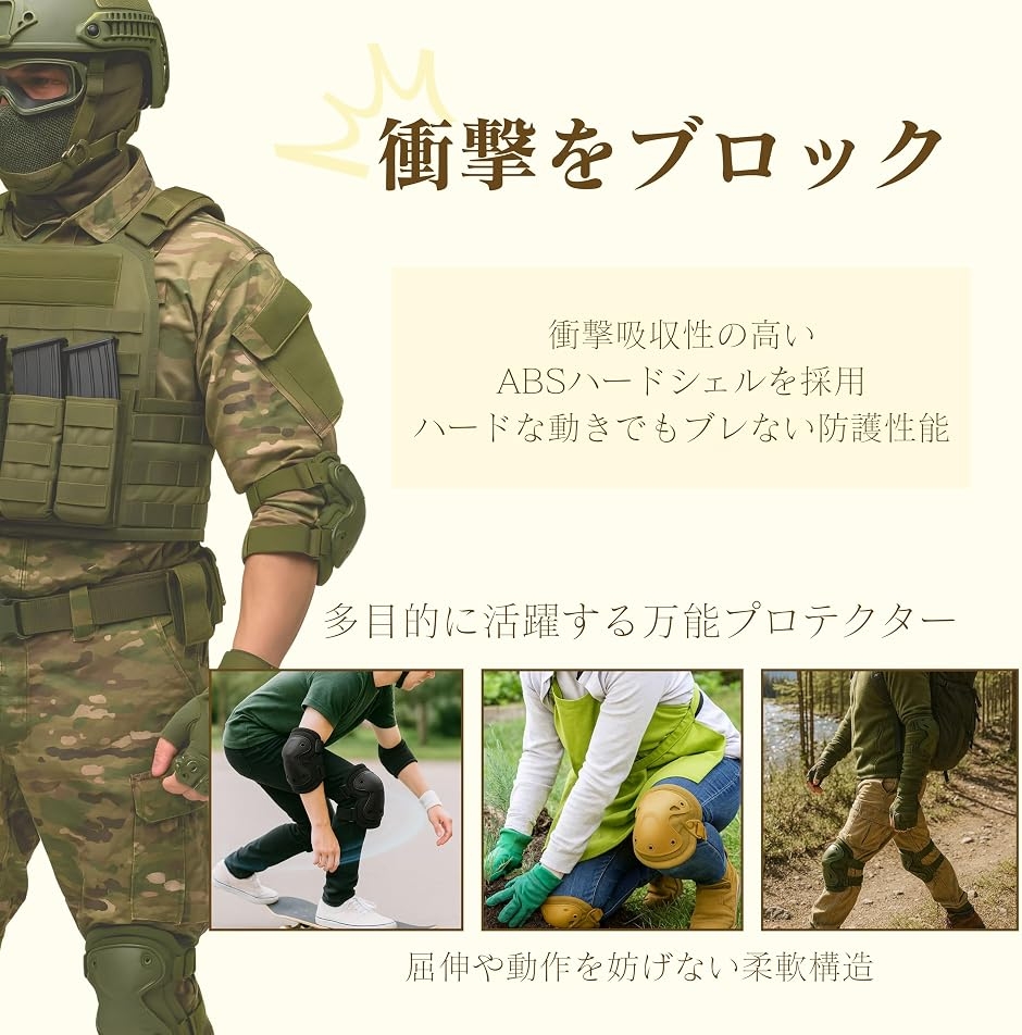 プロテクター ニーパッド サバゲー 装備 肘あて 膝あて 4点セット
