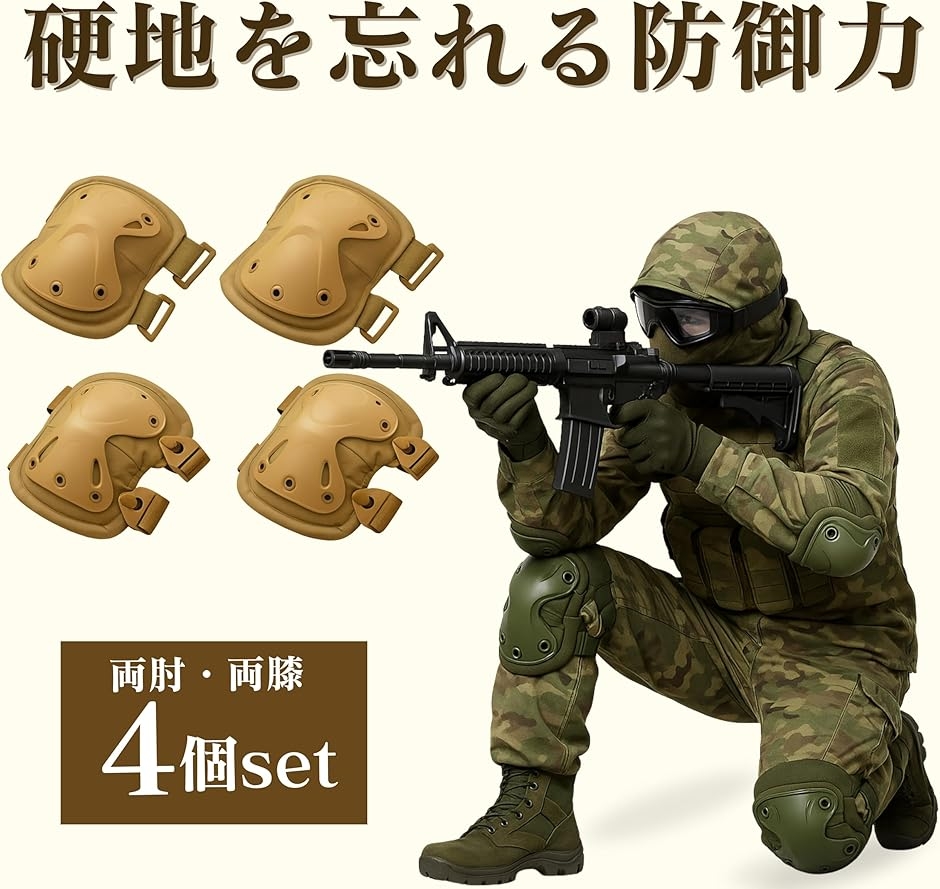 プロテクター ニーパッド サバゲー 装備 肘あて 膝あて 4点セット