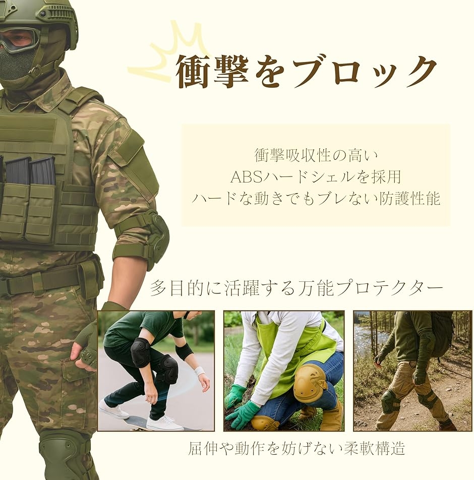 プロテクター ニーパッド サバゲー 装備 肘あて 膝あて 4点セット
