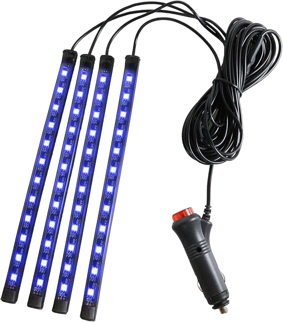 車内用 ledテープライト 4本 フロアライト シガーソケット スイッチ