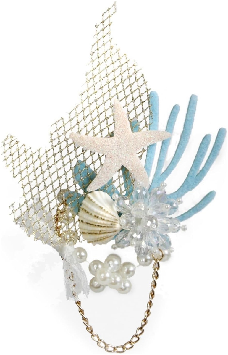 ヘアクリップ 髪飾り ヘアピン ヒトデ パール 貝殻 ヘアアクセサアリー キッズ コスプレ 小物 (白色、淡い茶色)