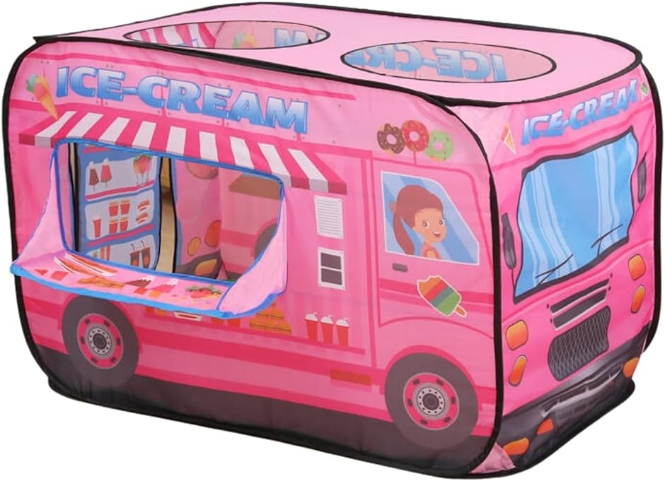キッズテント ワンタッチ 収納袋付き ボールプール プレイハウス 折りたたみ (アイスクリーム屋さん（ピンク）,  子供用標準サイズ)