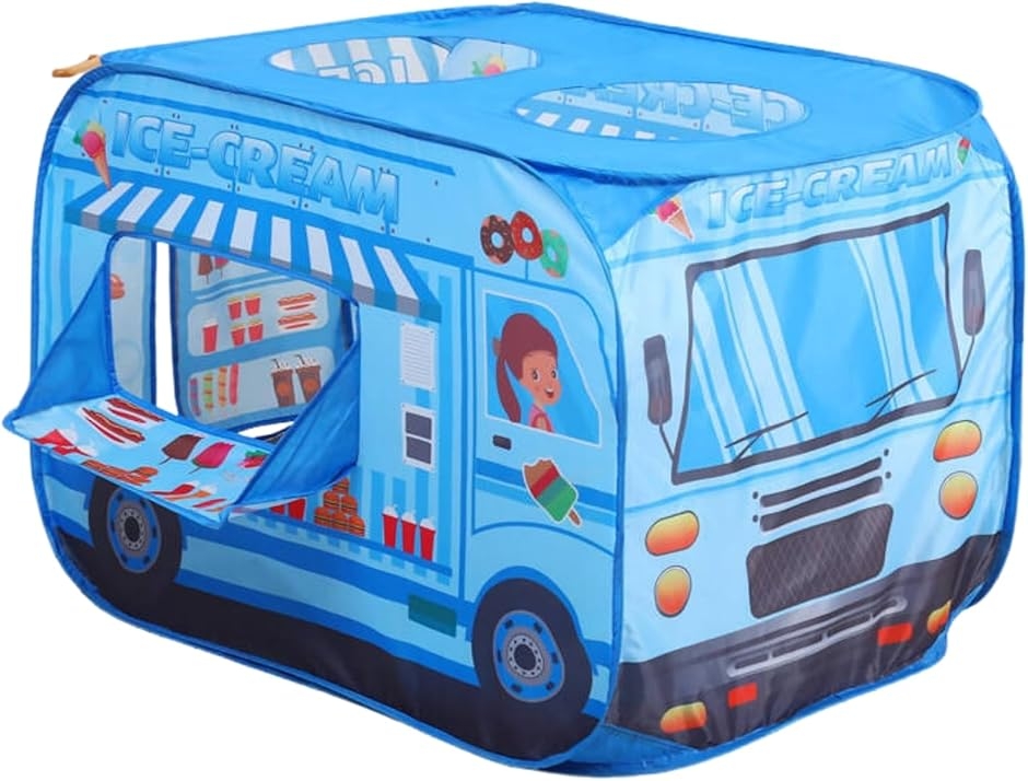 キッズテント ワンタッチ 収納袋付き ボールプール プレイハウス 折りたたみ (アイスクリーム屋さん（ブルー）,  子供用標準サイズ)