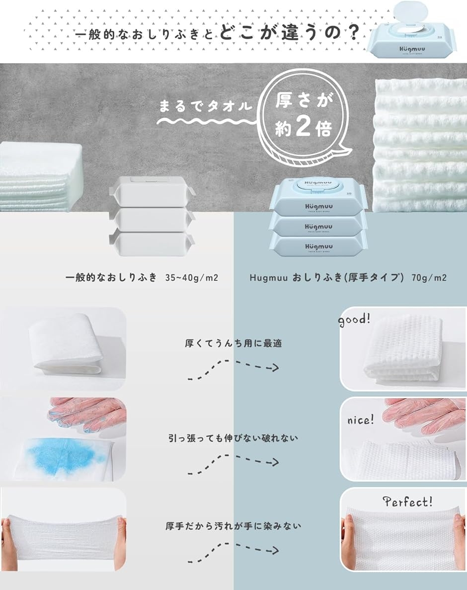 Hugmuu ハグムー おしりふき 厚手 おし...の詳細画像3
