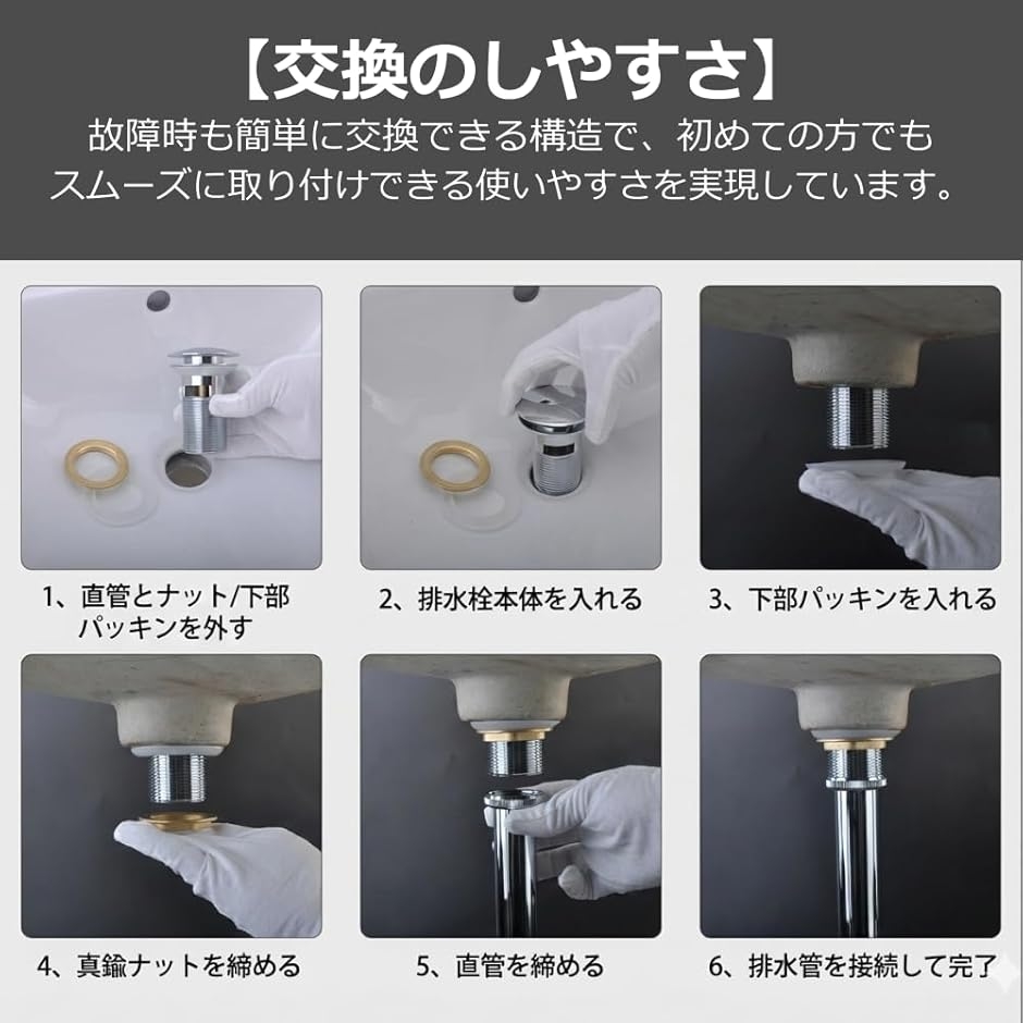 洗面台 排水口 ポップアップ排水栓 洗面台用 お手入れ簡単 交換用