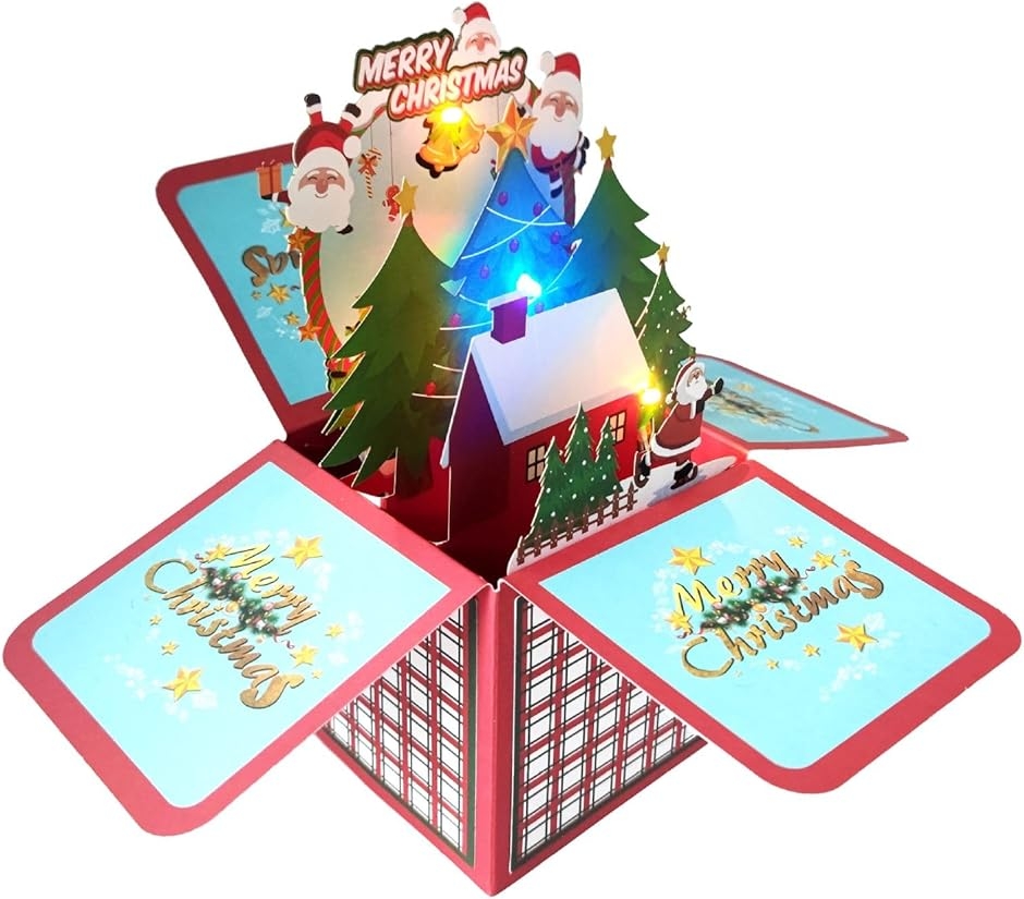 3Dクリスマスカード 光と音楽付き ボックス型 グリーティングカード