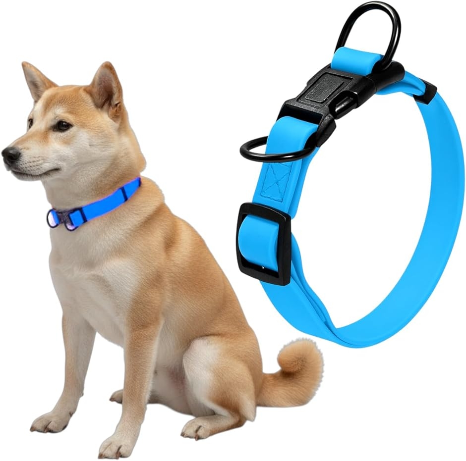 犬 首輪 ダブルリング 首周り42〜63cm 幅2.5cm 中型犬 大型犬 (ブルー
