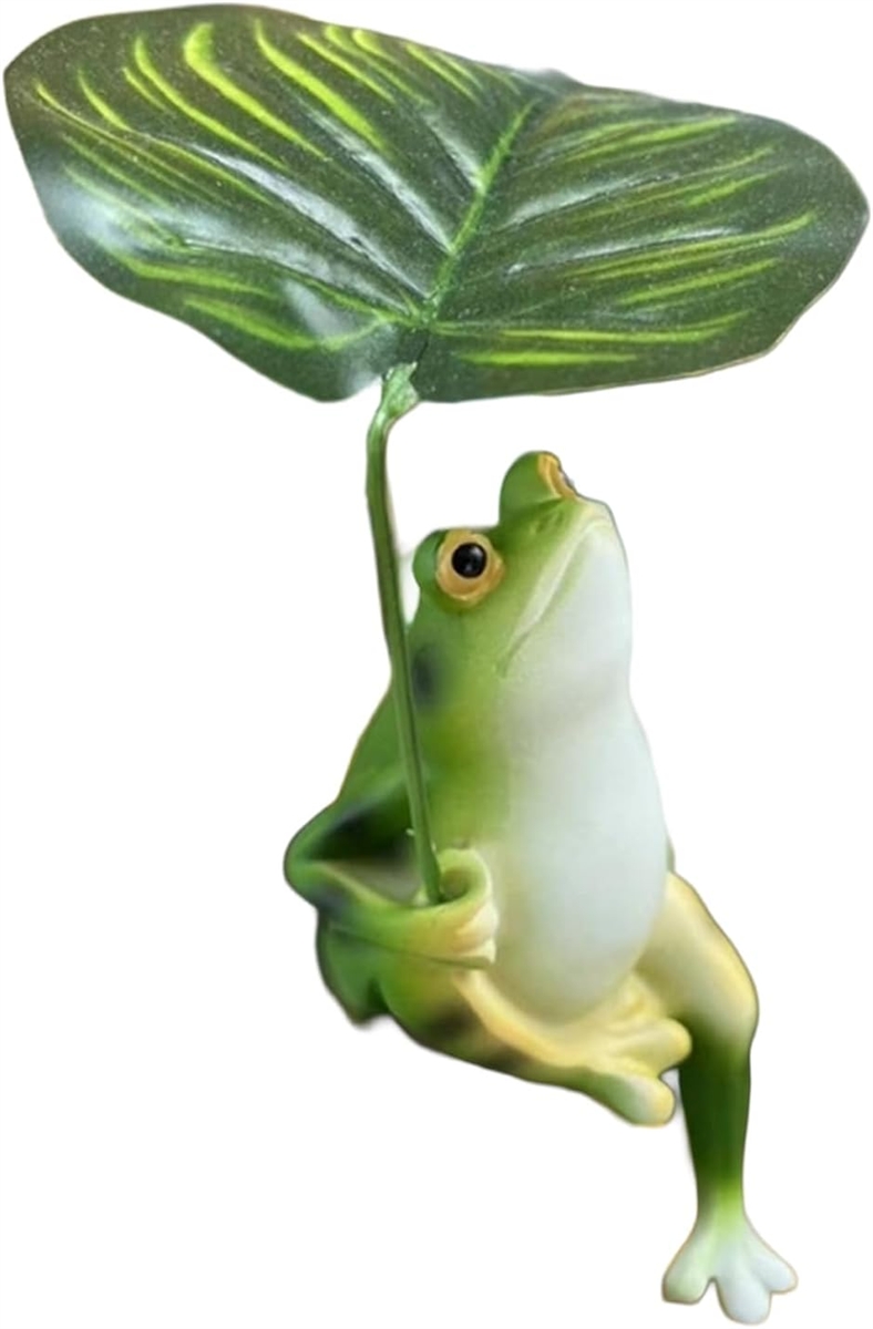 カエル 置物 オブジェ 葉っぱ傘 ガーデニング インテリア ガーデン