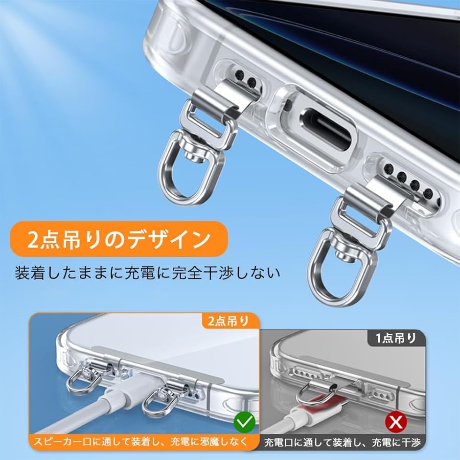 スマホストラップホルダー 2口タイプ ・傷防止フィルム付き・360°回転