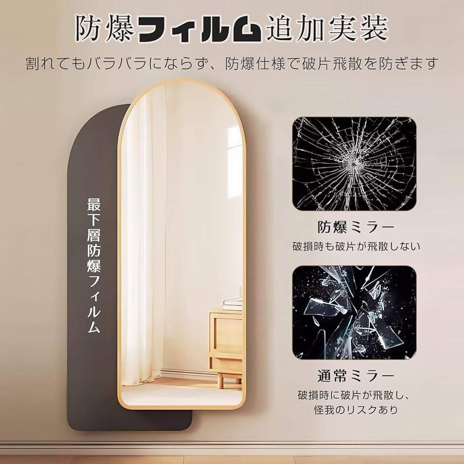 インテリア小物 【新品】全身鏡 GOLD スタンドミラー 飛散防止 地震