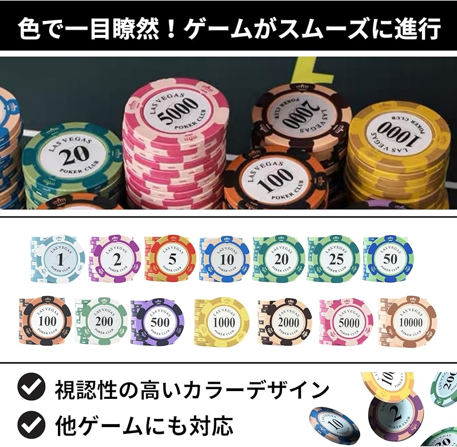ポーカーチップ クレイ製 カジノチップ 1000 面値 単品 20枚セット