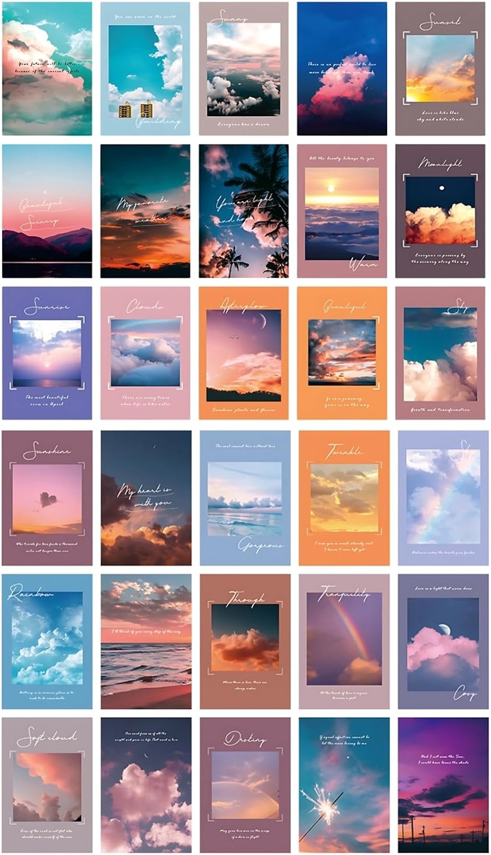 おしゃれで可愛い ポストカード 15枚セット はがきサイズ 北欧 韓国 海外 インテリア 雑貨 (SkyA+B / 30枚入り)