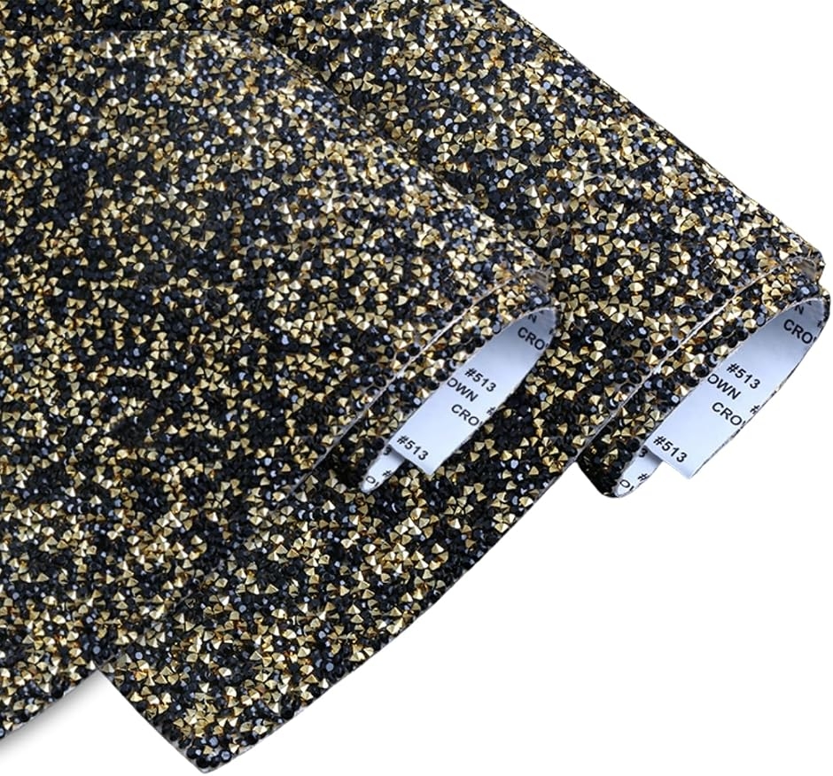 ランダムラインストーンシール DIY 自己粘着 2枚セット カットOK キラキラ 装飾 (ブラック(ゴールドベース), 24x20CM)