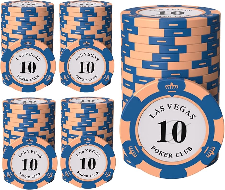 ポーカーチップ クレイ製 カジノチップ 10 面値 単品 100枚セット メタルインサート入り (面値「10」,  直径 約40mm)