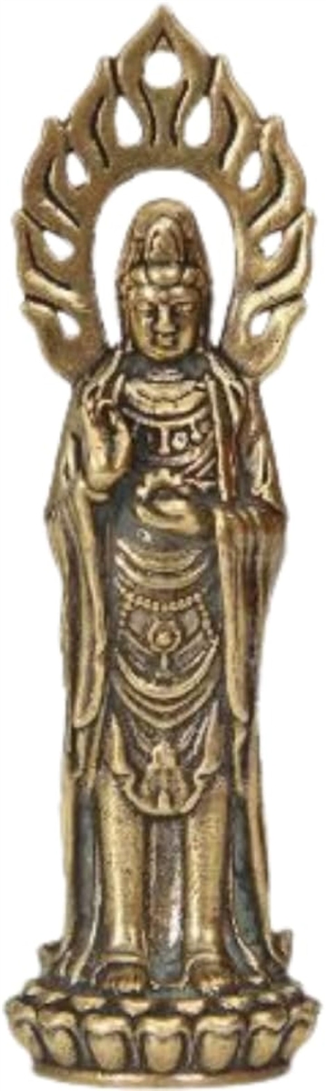 ミニ仏像 観音像 観世音菩薩像 真鍮製 守り本尊 祈る 厄除け (ブロンズ 