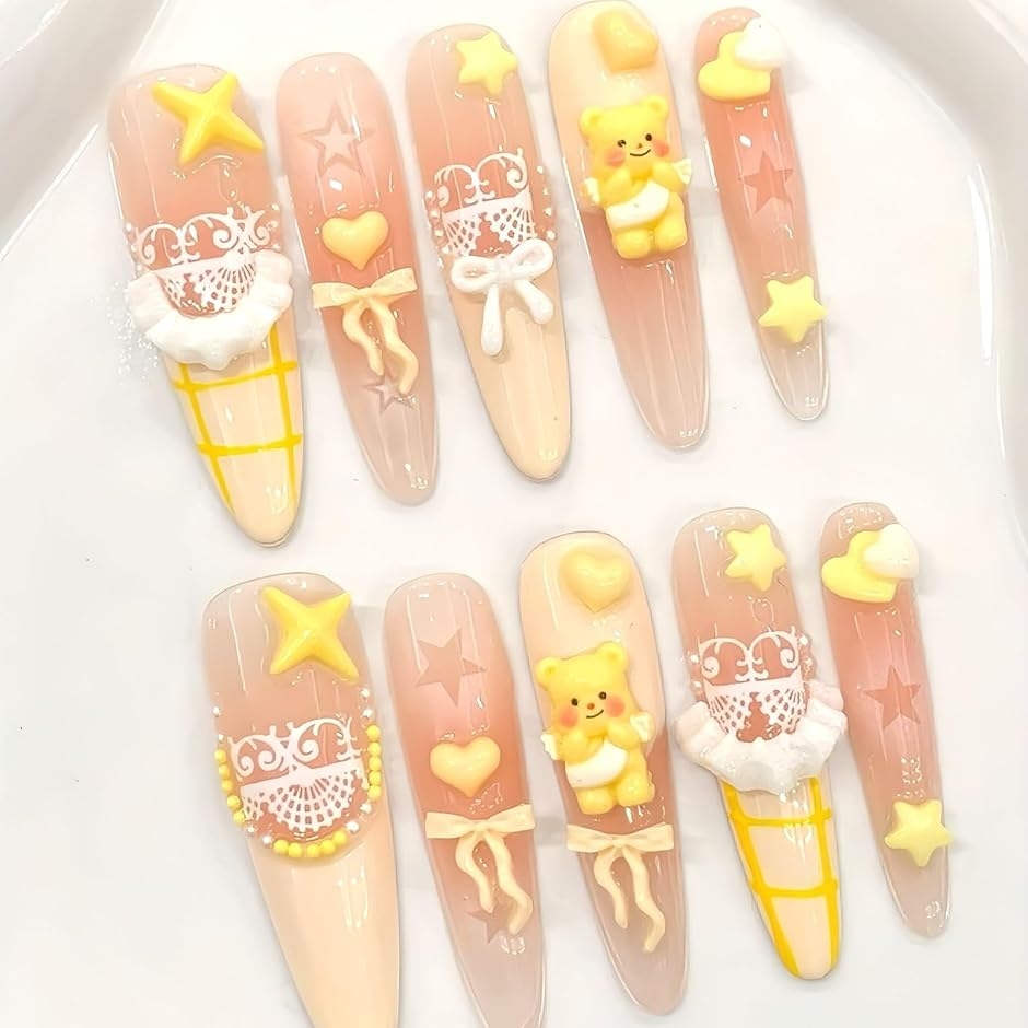ネイルチップ 黄色 つけ爪 ギャル 韓国 かわいい 地雷系 手作り