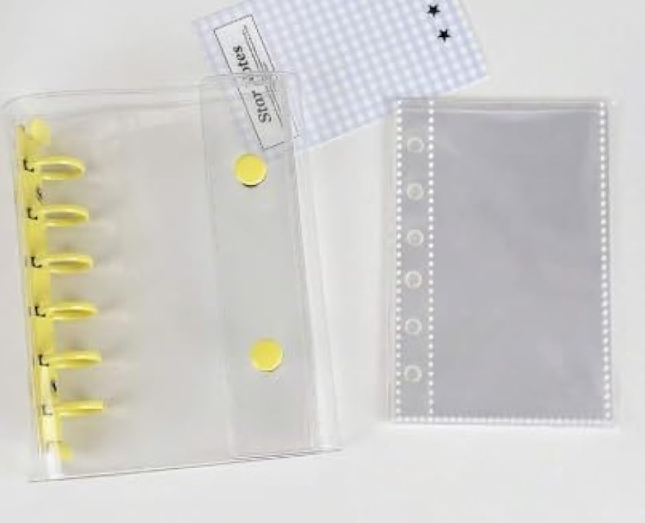 シール帳 A7 バインダー 推し活 トレカ チェキ シール交換 透明リフィル10枚 韓国 ボンボンドロップシールにも (イエロー)