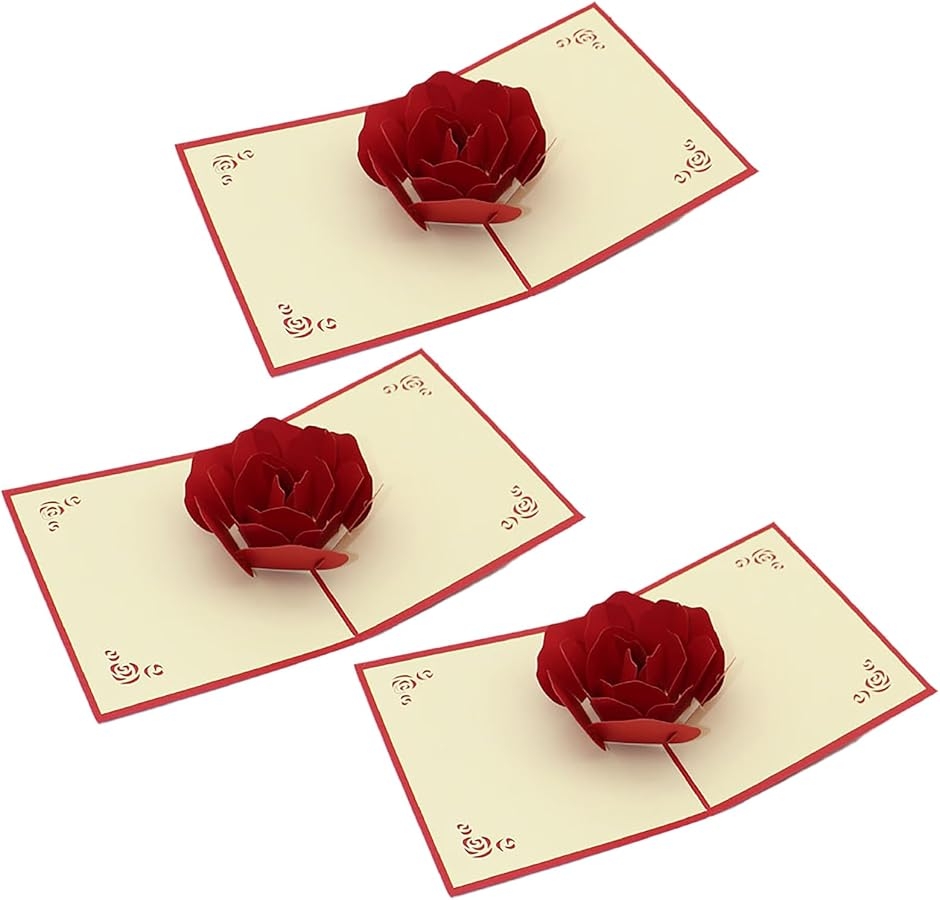 3Dメッセージカード 3枚セット 薔薇 立体ポップアップカード 飛び出す