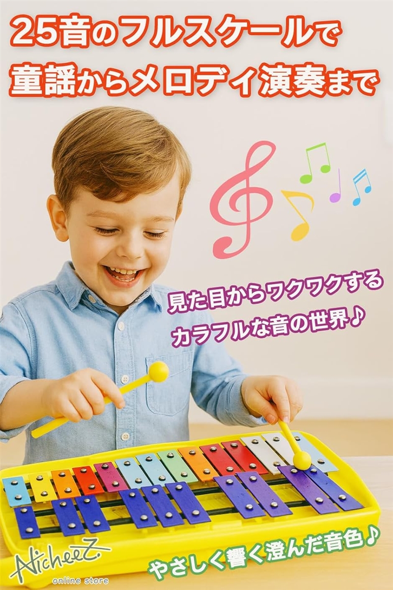 鉄琴 グロッケン メタロフォン 子供用 打楽器 25音 マレット ケース