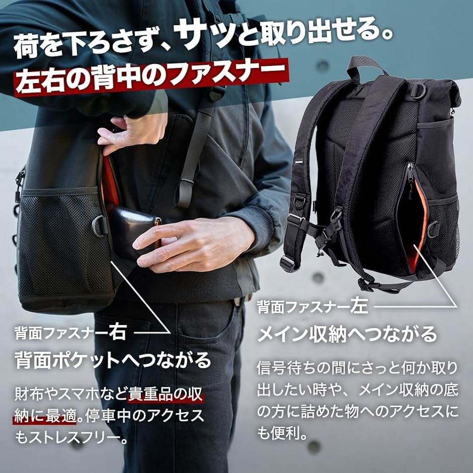 DAWNHAWK バイク リュック 防水 バッグ バッグパック ドリンクホルダー ツーリング 18L 傘 (ブラック,  ミディアム)の画像