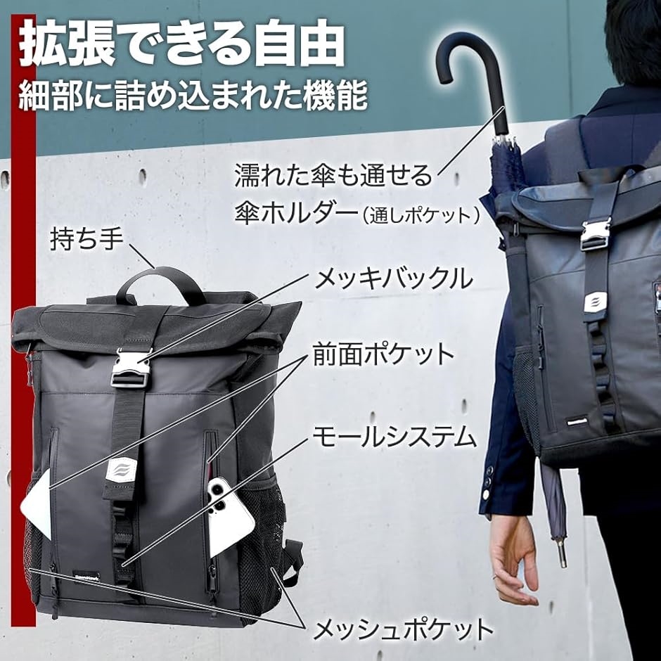DAWNHAWK バイク リュック 防水 バッグ バッグパック ドリンクホルダー ツーリング 18L 傘 (ブラック,  ミディアム)の画像