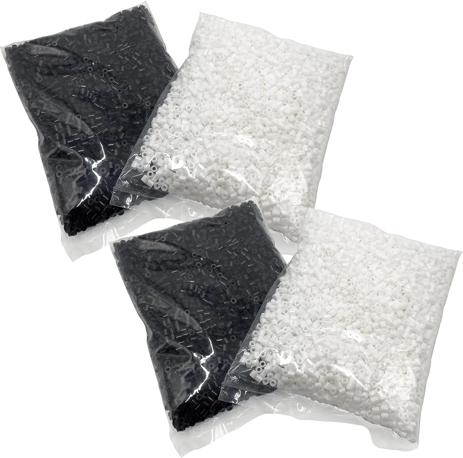アイロンビーズ 白 黒 直径 5mm 大容量 約16 000粒 (黒 白 250g 各2袋 計1000g)