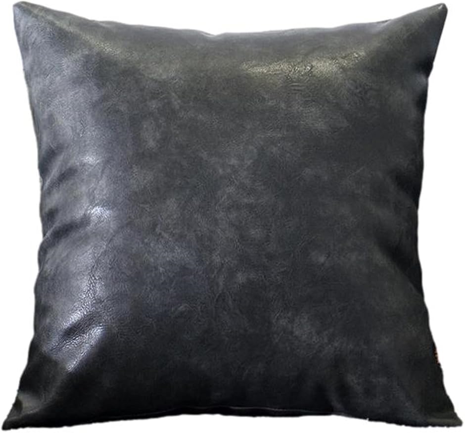 Y Y 新品．H クッションカバー 45 x 45 cm・黒とグレーセート クッションカバー 45x45cm 本革のような質感 PUレザー おしゃれ 座布団