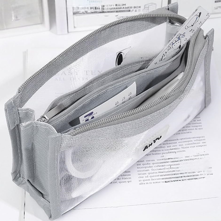 ペンケース 大容量 クリア メッシュ 多機能 文房具収納 筆箱