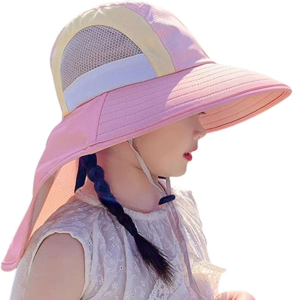 Yahoo! Yahoo!ショッピング(ヤフー ショッピング)日よけ 帽子 フラップ 付き つば広 ハット キッズ ボーイズ ガールズ 3-10歳 日除け 熱中症（ピンク,  Free Size）