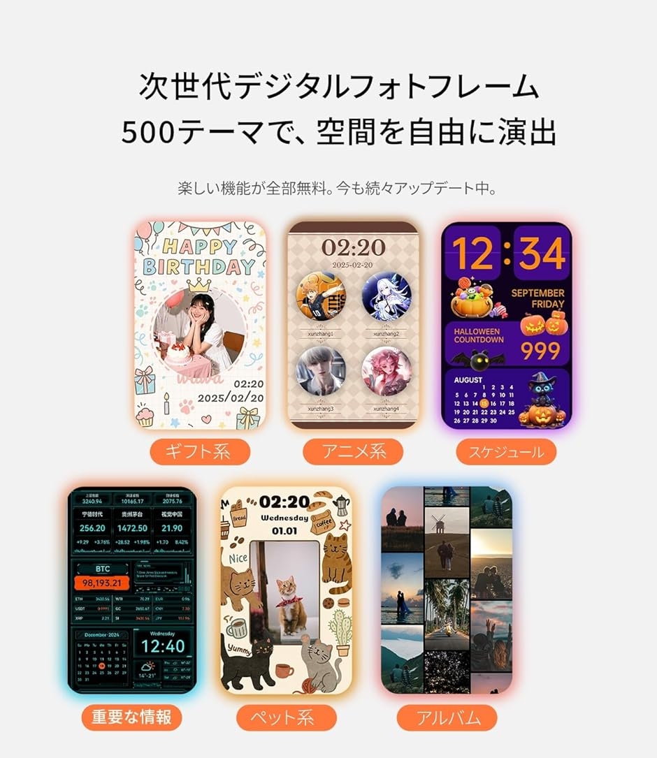 Wi-Fi6対応 Times Frame デジタルフォトフレーム 革新な半透明 RGBIC