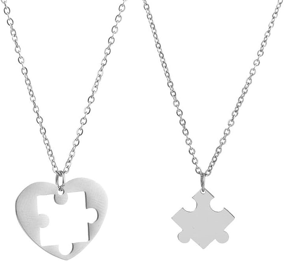 Yahoo! Yahoo!ショッピング(ヤフー ショッピング)ネックレス お揃い 2つ入り パズルピーズ ハート ペアアクセサリー ステンレス シンプル カップル プレゼント（シルバー）